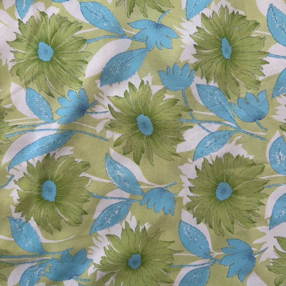 Vintage 1960s Floral Maxi Dress Mod Flower Power Sleeveless Sheath Green Blue - Picture 8 of 9